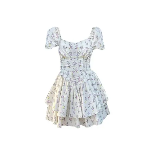 TASTILY Короткий рукав Платье Женское Виноградный Кремовый