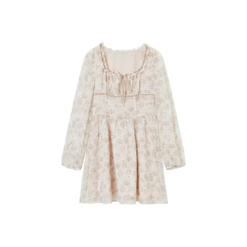 LEDIN Длинное платье с длинными рукавами женское многоцветное с принтом