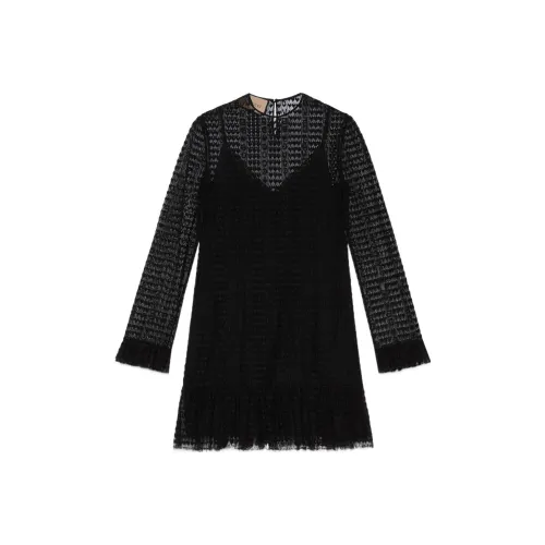 Gucci Fw22 Tanabata Series Черное Женское Длинное Платье с Рукавами