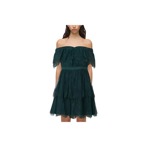 Self Портрет Темно-зеленый Женские Короткие Платья с Рукавами