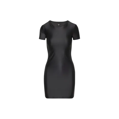 ARITZIA Ten Satinette Зеркальце Платье Короткий рукав Платье Женские Черный Черный