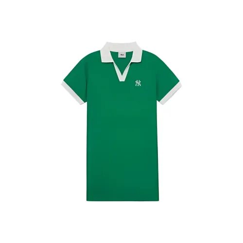 Mlb Base Logo Короткий рукав Платье Женское Зеленое