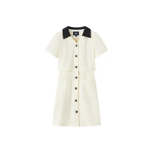 SEM R Короткий рукав платье женский белый тон