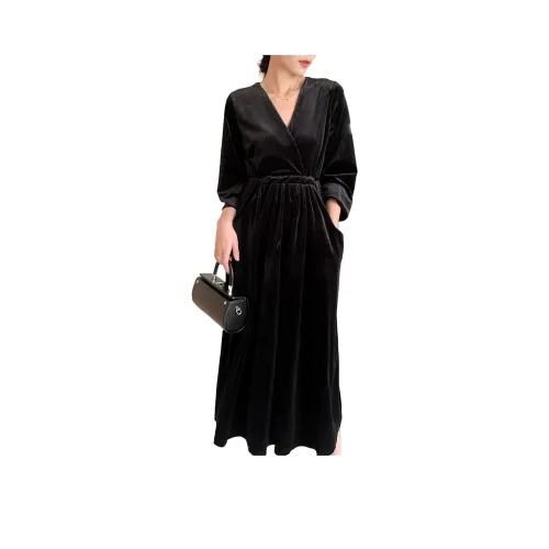 CLUB NEWS Длинное платье с длинными рукавами женское черное