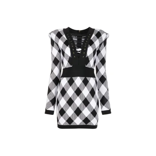 BALMAIN Черное Женское Длинное Платье с Рукавами