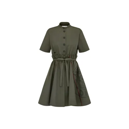 DIOR Хаки Женские Короткие Платья с Рукавами