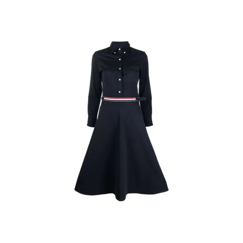 THOM BROWNE Черное Женское Длинное Платье с Рукавами