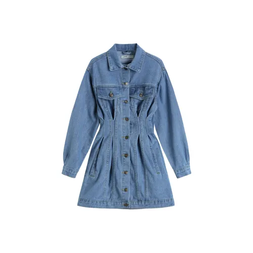 ETSE Длинное платье с длинными рукавами женское синее