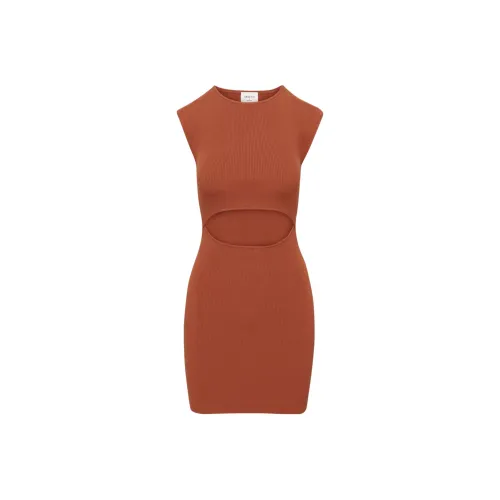 ARITZIA WILFRED Бесплатно Cut Out KNIT Мини Платье Короткий Рукав Платье Женские Медный Красный