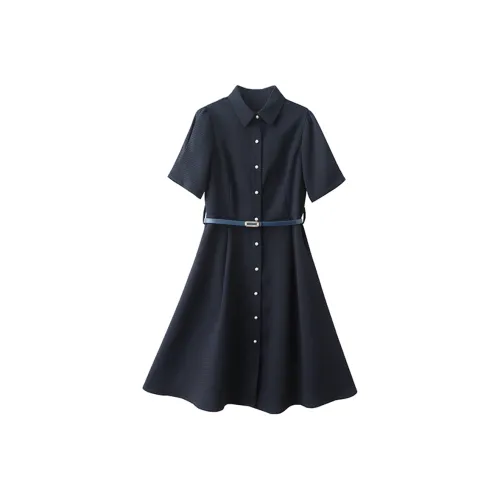 Huagaa Короткий рукав Платье Женское Темно-синий