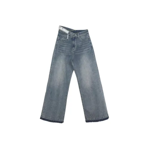 LALABOBO Джинсы Женские Средне-голубой Белый