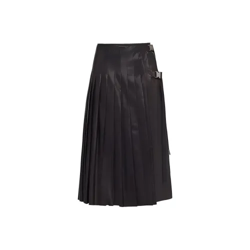 PRADA Кожа Длинная Юбка Женская Черная