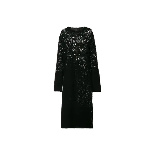 Yohji Yamamoto Черные Женские Длинные Платья с Длинными Рукавами