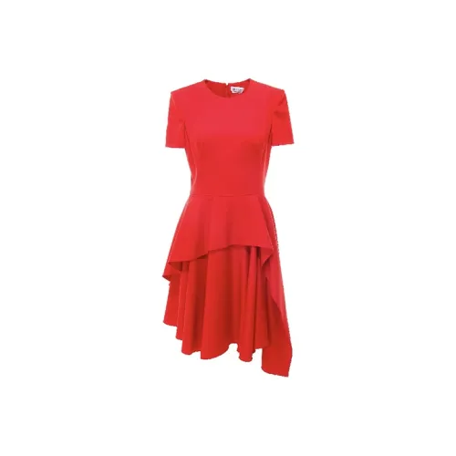 Alexander McQueen Красные Женские Короткие Платья с Короткими Рукавами