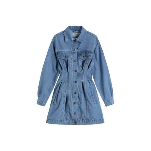 PASSCODIO Длинное платье с длинными рукавами женское синее