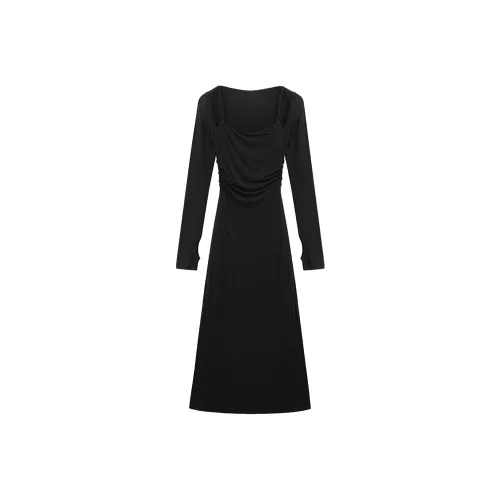 PASSCODIO Длинное платье с длинными рукавами женское черное