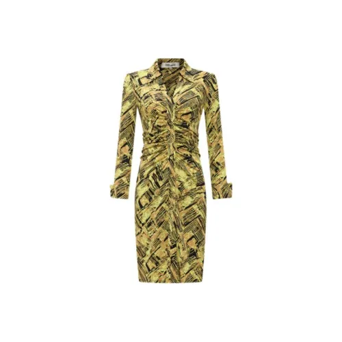 DVF Diane Von Furstenberg SS24 Длинное платье с длинными рукавами женское золотое