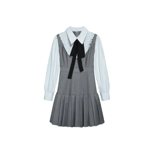 PASSCODIO Длинное платье с длинными рукавами женское серый и синий