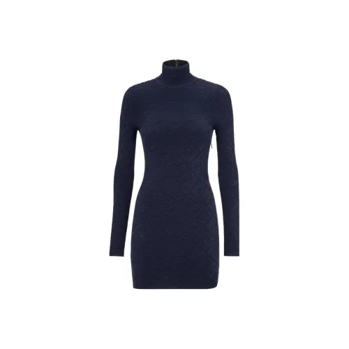 FENDI Длинное платье с длинными рукавами женское синее