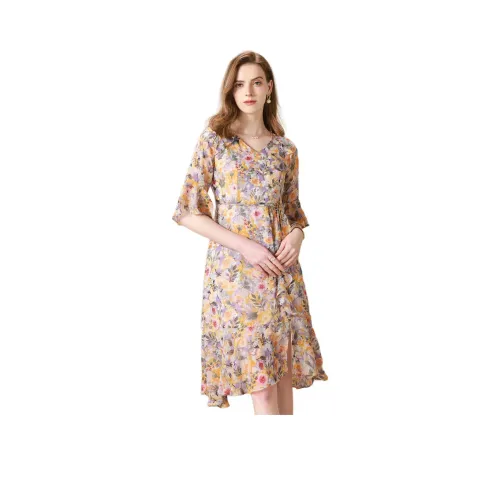 FENHONGMALI Короткий рукав Платье Женское Тюльпан Фиолетовый