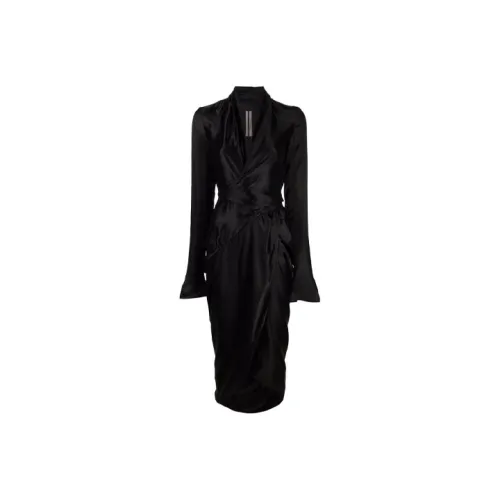 RICK OWENS Черное Женское Длинное Платье с Рукавами
