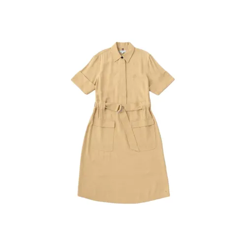 Tommy Hilfiger SMD AF Жидкость UTLTY Midi SS DRE Короткий Рукав Платье Женские Бежевый