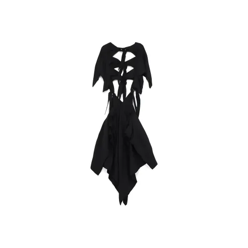 Yohji Yamamoto Черные Женские Короткие Платья с Короткими Рукавами