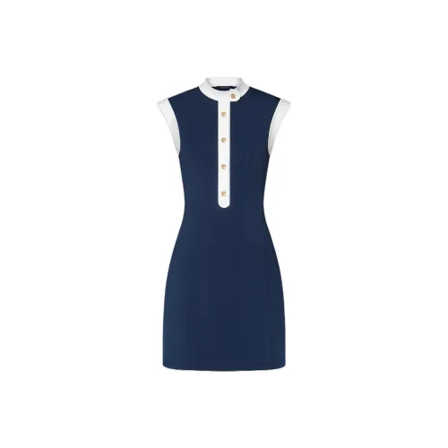 LOUIS VUITTON Технический Джерси SAILOR Платье Короткий Рукав Платье Женское Синий