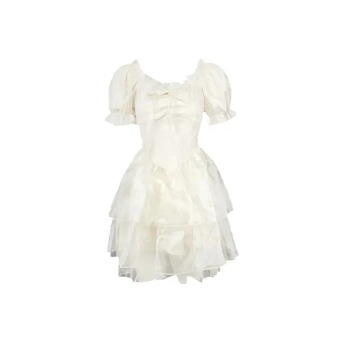 PAVLISOVA Короткое платье с короткими рукавами женское абрикосового цвета