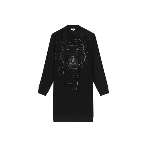KENZO Черное Женское Длинное Платье с Рукавами