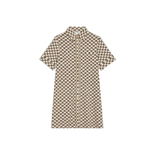 CELINE Короткое платье с короткими рукавами женское ванильный