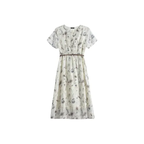 CPAURA Короткий рукав платье женское цвет груши белый