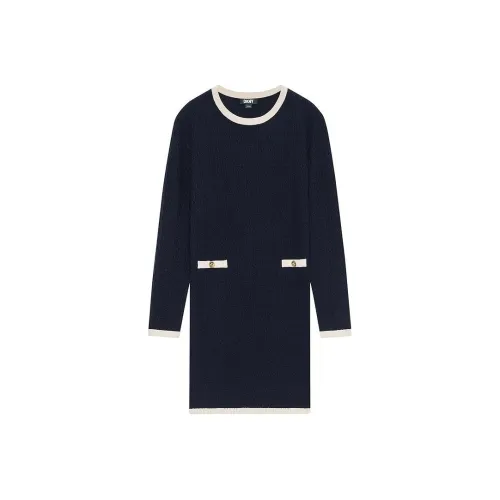 DKNY Длинное платье с длинными рукавами женское темно-синее