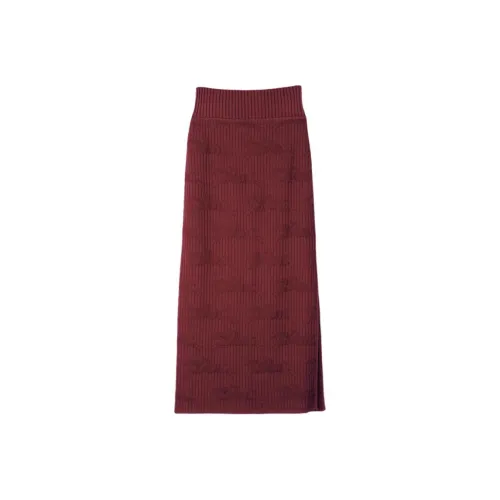 LONGCHAMP KNIT Длинная Юбка Женская Красно-коричневая