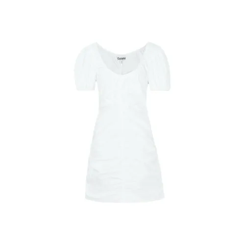GANNI Короткое платье с короткими рукавами женское белое