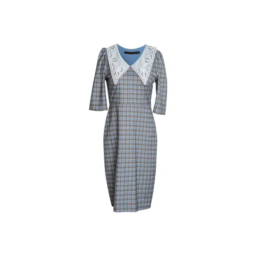 ROEYSHOUSE Короткое платье с короткими рукавами женское в клетку