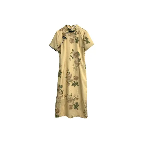 JK&JS Желтое Женское Короткое Платье с Рукавами