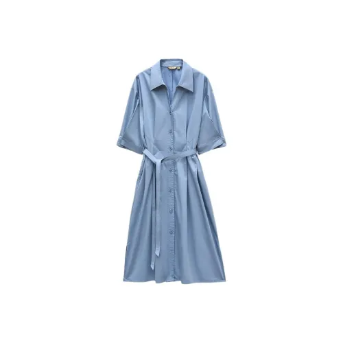 INSUN Короткий рукав платье женское светло-синее