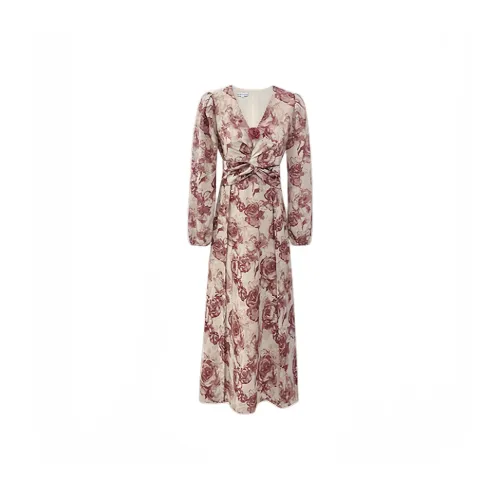 Mu Qingqing Длинное платье с длинными рукавами женское красный чай розовый