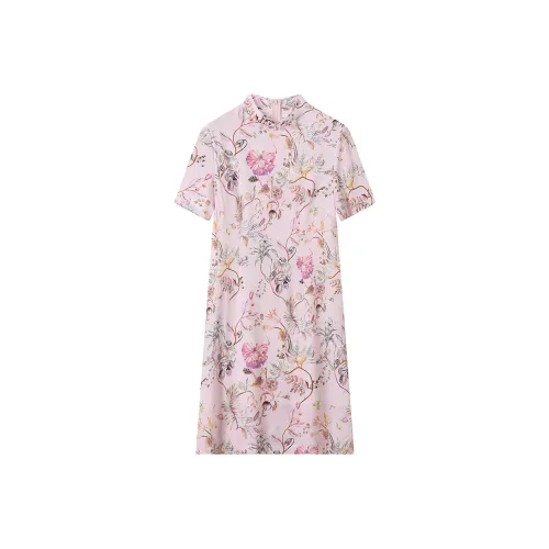 H YXIANG Короткое платье с короткими рукавами женское красно-розовое цветение