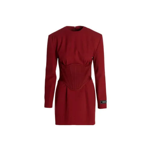 VERSACE FW22 Длинное платье с длинным рукавом женское красное