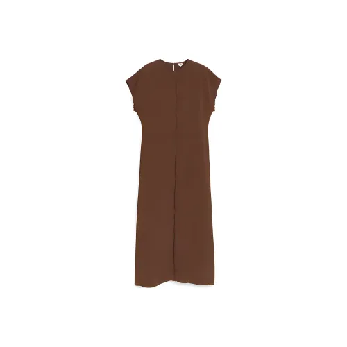 ARKET Короткое платье с короткими рукавами женское коричневое