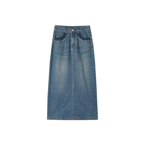 HIPPIEMISS Denim Long Skirt Women's Vintage Blue HIPPIEMISS Деним Длинная Юбка Женская Винтажный Синий