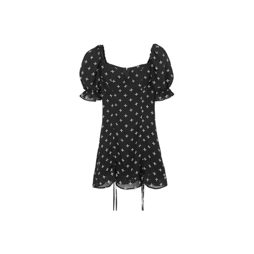 SMFK Короткий рукав Платье Женское Черное Белое