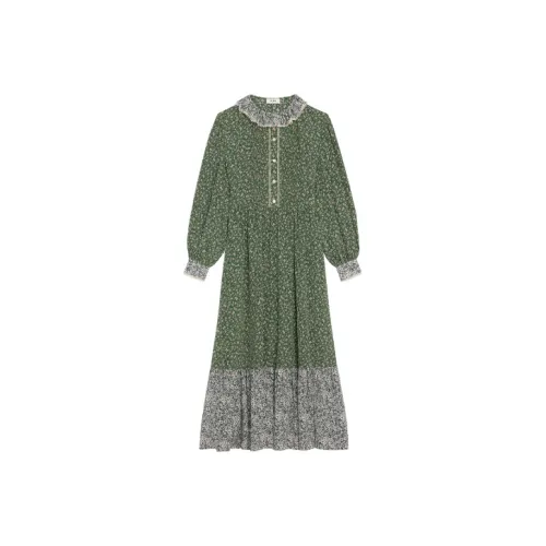 CELINE FW21 Длинное платье с длинным рукавом женское зеленое