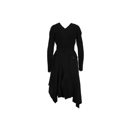 Sacai Черное Женское Длинное Платье с Рукавами