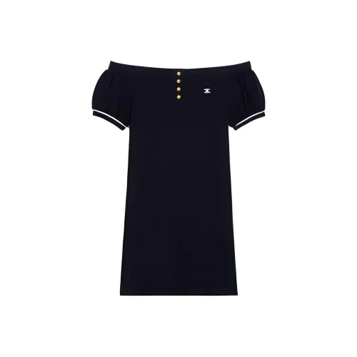 CELINE Черное Женское Короткое Платье с Рукавами