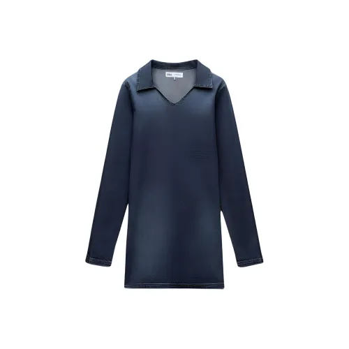 ZARA Синие Женские Длинные Платья с Рукавами