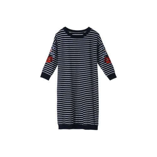 LIEBO Короткое платье с короткими рукавами женское синий и белый