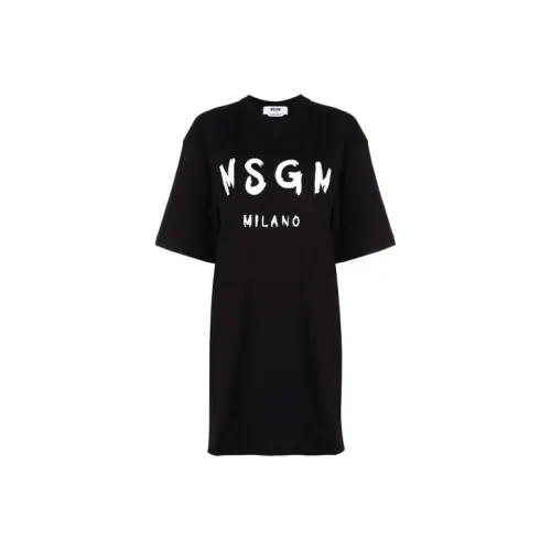 MSGM Черное Женское Короткое Платье с Рукавами